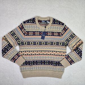 $398 Polo Ralph Lauren Fair Isle Wool Alpaca Linen Cotton Sweater Mens Large